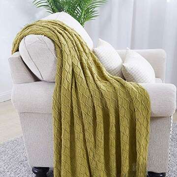 BOURINA Olive Green Throw Blanket 50x60 Inches Throw Textured Solid Soft Sofa Couch Decorative Knit ...