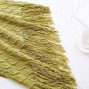 BOURINA Olive Green Throw Blanket 50x60 Inches Throw Textured Solid Soft Sofa Couch Decorative Knit Blanket