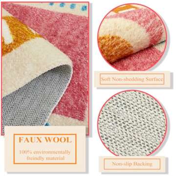 Lukinbox Sun Kids Rugs for Bedroom, 4x6 Boho Oval Washabl Area Rugs, Super Soft Non-Slip Colorful Ci...