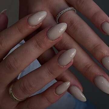 XCREANDO Beige Press On Nails Short Oval for Women