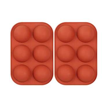 Polwer 2 PC Hot Chocolate Mold, Large 6-Cavity Semicircle Silicone Baking Mold for Making Hot Chocol...