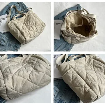 Stylish Women Quilted Tote Bag Puffer Hobo Handbag
