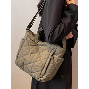 Stylish Women Quilted Tote Bag Puffer Hobo Handbag