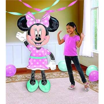 Anagram 34331 Minnie Airwalkers - Pink Dress Foil Mylar Party Balloon, 54", Multicolor, Pack of 1,10116417