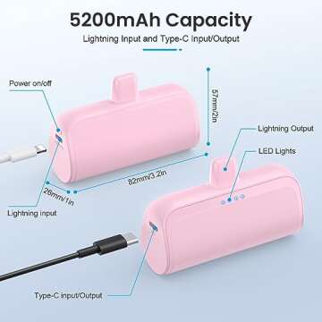 Small Portable Charger 5200mAh for iPhone, Ultra Compact 20W PD Fast Charging Power Bank,Cute Mini Battery Pack Backup Charger Compatible with iPhone 14/14 Pro Max/13/13 Pro Max/12//11/XR/XS/X/8/7/6