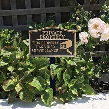 SmartSign “Private Property - This Property Has Video Surveillance” GardenBoss Statement Plaque | 5.75" x 9.5" Aluminum Plaque with 18" Black Lawn Stake, Made in USA