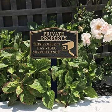SmartSign “Private Property - This Property Has Video Surveillance” GardenBoss Statement Plaque | 5.75" x 9.5" Aluminum Plaque with 18" Black Lawn Stake, Made in USA