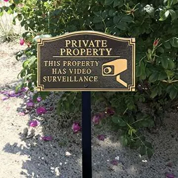 SmartSign “Private Property - This Property Has Video Surveillance” GardenBoss Statement Plaque | 5.75" x 9.5" Aluminum Plaque with 18" Black Lawn Stake, Made in USA