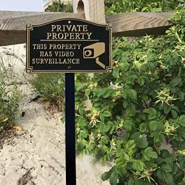 SmartSign “Private Property - This Property Has Video Surveillance” GardenBoss Statement Plaque | 5.75" x 9.5" Aluminum Plaque with 18" Black Lawn Stake, Made in USA