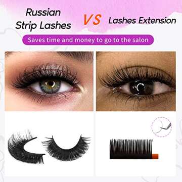 48 Pairs Lashes Natural Look Fluffy False Eyelashes D Curl Russian Strip Lashes Wispy Faux Mink Thick Fake Eye Lashes Cat-Eye Look like Lashes Extension by Focipeysa