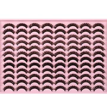 48 Pairs Lashes Natural Look Fluffy False Eyelashes D Curl Russian Strip Lashes Wispy Faux Mink Thick Fake Eye Lashes Cat-Eye Look like Lashes Extension by Focipeysa