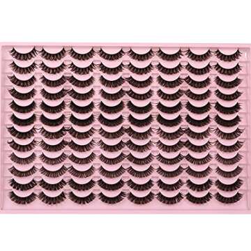 48 Pairs Lashes Natural Look Fluffy False Eyelashes D Curl Russian Strip Lashes Wispy Faux Mink Thick Fake Eye Lashes Cat-Eye Look like Lashes Extension by Focipeysa