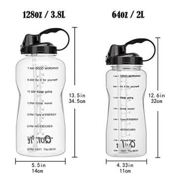 QuiFit Motivational Gallon Water Bottle - with Straw & Time Marker BPA Free 128/64 oz Large Water Ju...