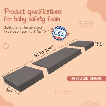 Baby Safety Foam Soft Seat Edge Cushion Fireplace Hearth Guard Bumper Pad Child Proof Padding (Large, Gray-fits Width from-81-104")