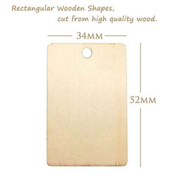 100PCS Rectangular Wooden Ornament Wooden Pieces with String, Wood Log Slices for House, Garden, Home DIY Art Craft