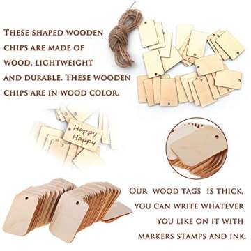 100PCS Rectangular Wooden Ornament Wooden Pieces with String, Wood Log Slices for House, Garden, Home DIY Art Craft