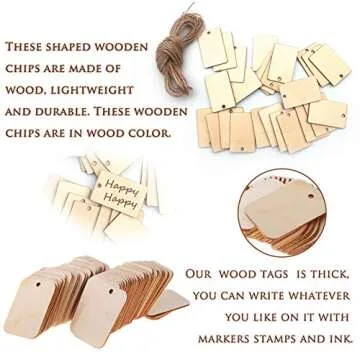 100PCS Rectangular Wooden Ornament Wooden Pieces with String, Wood Log Slices for House, Garden, Home DIY Art Craft