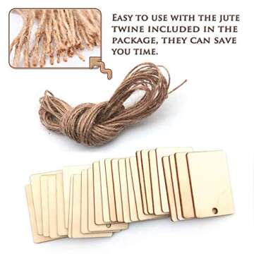 100PCS Rectangular Wooden Ornament Wooden Pieces with String, Wood Log Slices for House, Garden, Home DIY Art Craft