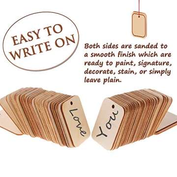 100PCS Rectangular Wooden Ornament Wooden Pieces with String, Wood Log Slices for House, Garden, Home DIY Art Craft