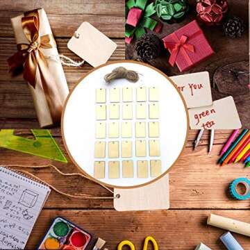 100PCS Rectangular Wooden Ornament Wooden Pieces with String, Wood Log Slices for House, Garden, Home DIY Art Craft