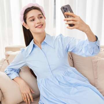 Ztomine Spa Headbands for Washing Face or Facial, Set of 2 Skincare Headbands, Terry Cloth Headband Face Wash Headband Combo Pack - Puffy Makeup Headbands for Face Washing, Mask(Pink + light green)