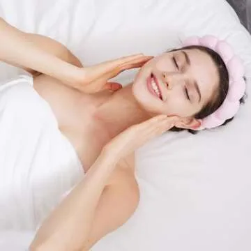 Ztomine Spa Headbands for Washing Face or Facial, Set of 2 Skincare Headbands, Terry Cloth Headband Face Wash Headband Combo Pack - Puffy Makeup Headbands for Face Washing, Mask(Pink + light green)