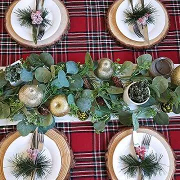 6' Long Faux Seeded Eucalyptus Garland Fake Silver Dollar Eucalyptus Leaves Greenery Hanging Garland Vine Table Runner Garland Artificial Silk Eucalyptus Decorations for Wedding Christmas Holiday