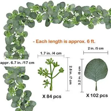 6' Long Faux Seeded Eucalyptus Garland Fake Silver Dollar Eucalyptus Leaves Greenery Hanging Garland Vine Table Runner Garland Artificial Silk Eucalyptus Decorations for Wedding Christmas Holiday