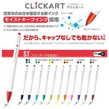 Zebra Clickart Water-Based Pen Calm Dark 12 Colors Set, Wyss22-12Cdk