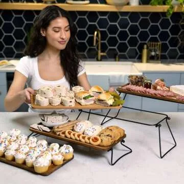 SAVEECO 4 Tier Cupcake Stand - Tiered Tray Stand for Party, Acacia Wooden Dessert Table Display Set,...