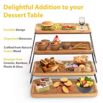 SAVEECO 4 Tier Cupcake Stand - Tiered Tray Stand for Party, Acacia Wooden Dessert Table Display Set, Decorative Tower Tray Table, Decor Cheese Charcuterie Boards Farmhouse Rustic Wood Serving Platters