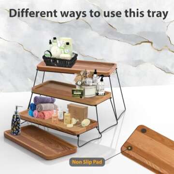 SAVEECO 4 Tier Cupcake Stand - Tiered Tray Stand for Party, Acacia Wooden Dessert Table Display Set, Decorative Tower Tray Table, Decor Cheese Charcuterie Boards Farmhouse Rustic Wood Serving Platters