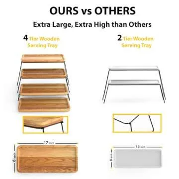 SAVEECO 4 Tier Cupcake Stand - Tiered Tray Stand for Party, Acacia Wooden Dessert Table Display Set, Decorative Tower Tray Table, Decor Cheese Charcuterie Boards Farmhouse Rustic Wood Serving Platters