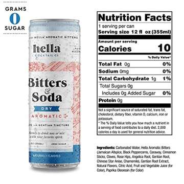 Hella Cocktail Co. Classic Dry Aromatic Bitters & Soda - 12oz Cans (Pack of 4) - Ready to Drink or Use as Cocktail Mixer - Zero Sugar, All Natural Ingredients, Made with Gentian Tincture