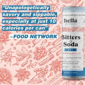 Hella Cocktail Co. Classic Dry Aromatic Bitters & Soda - 12oz Cans (Pack of 4) - Ready to Drink or Use as Cocktail Mixer - Zero Sugar, All Natural Ingredients, Made with Gentian Tincture