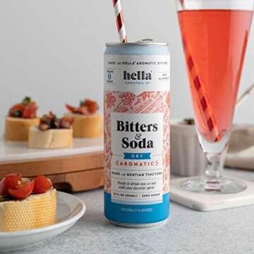 Hella Cocktail Co. Classic Dry Aromatic Bitters & Soda - 12oz Cans (Pack of 4) - Ready to Drink or Use as Cocktail Mixer - Zero Sugar, All Natural Ingredients, Made with Gentian Tincture