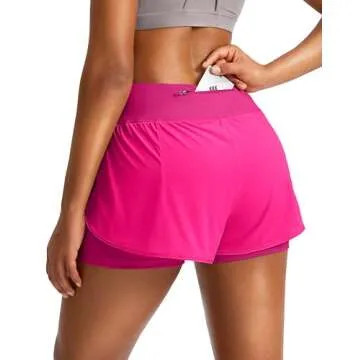 Women's 2 in 1 Running Shorts High Waisted Spandex Shorts Gym Yoga Workout Athletic Shorts for Women with Zipper Pockets Rose Red S