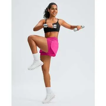 Women's 2 in 1 Running Shorts High Waisted Spandex Shorts Gym Yoga Workout Athletic Shorts for Women with Zipper Pockets Rose Red S