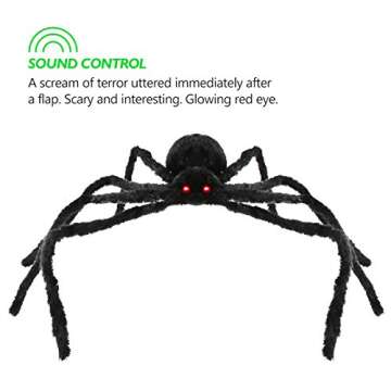 Halloween Spider 4.2ft Realistic LED Eyes Scary Sound