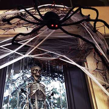 Halloween Spider 4.2ft Realistic LED Eyes Scary Sound