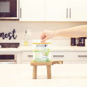 USDA Organic Sweet Ginger Pear Tummydrops, Gluten Free & Vegan. 33 Individually Wrapped Organic Ginger Lozenges in a Resealable Bag.