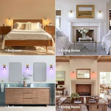 Shenmoyl Vintage Battery Operated Wall Sconce with Amber Tulip Glass Lampshade Rechargeable Battery ...