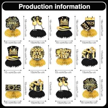 New Years Decorations 2025 Honeycomb Centerpieces - 12 Pcs Table Decor for Parties
