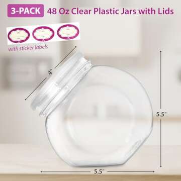 DilaBee 3 Pack Plastic Candy Jar - 48oz Round Candy Jars with Lids for Candy Buffet, Kitchen & Offic...