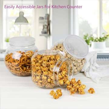 DilaBee 3 Pack Plastic Candy Jar - 48oz Round Candy Jars with Lids for Candy Buffet, Kitchen & Office Desk - Plastic Jars with Lids for Candy, Cookies & Snacks - Clear Jar with Labels BPA-Free