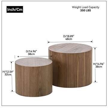 kevinplus Modern Coffee Table Nesting Side Table End Table Set of 2, Small Round Circle Midcentury C...