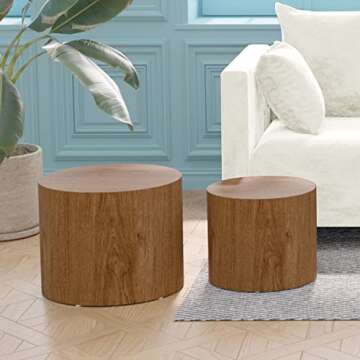 kevinplus Modern Coffee Table Nesting Side Table End Table Set of 2, Small Round Circle Midcentury Coffee Table End Table Bed Side Table for Living Room Bedroom Office (Walnut - Round)