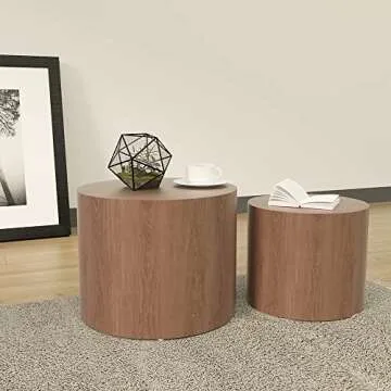 kevinplus Modern Coffee Table Nesting Side Table End Table Set of 2, Small Round Circle Midcentury Coffee Table End Table Bed Side Table for Living Room Bedroom Office (Walnut - Round)