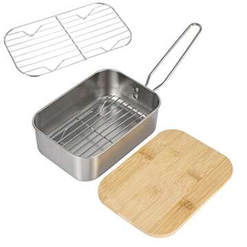 VALINK Lunch Box, Stainless Steel Camping Bento Box W/a Folding Handle Food Containers W/bamboo Lid ...