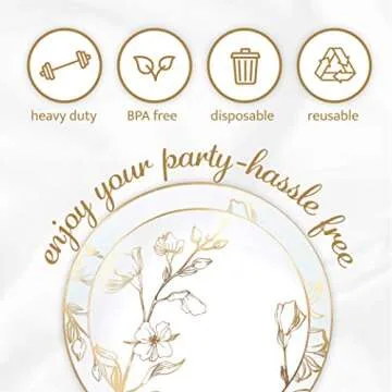 Elegant PlasticPro Floral Design Plates Set - 60 Pieces